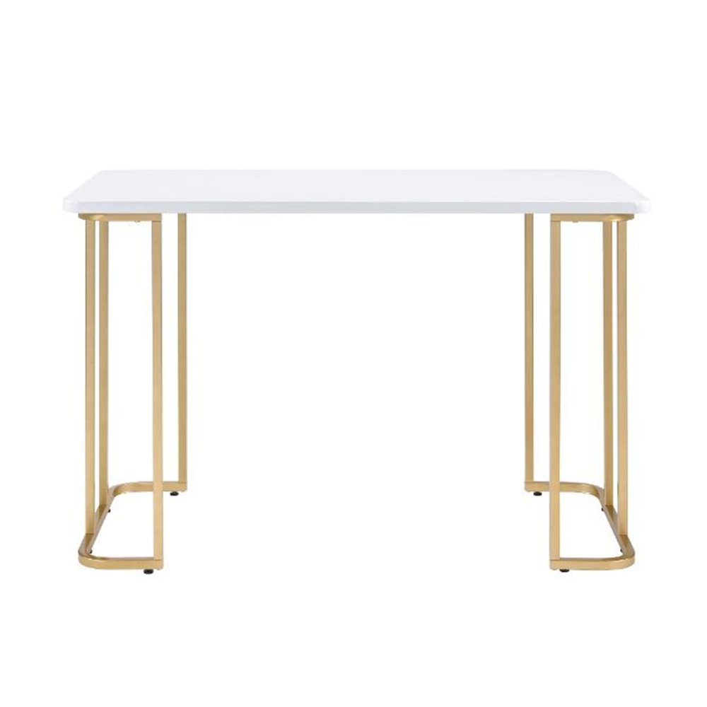 Writing Desk with Gold Base in White. Picture 1