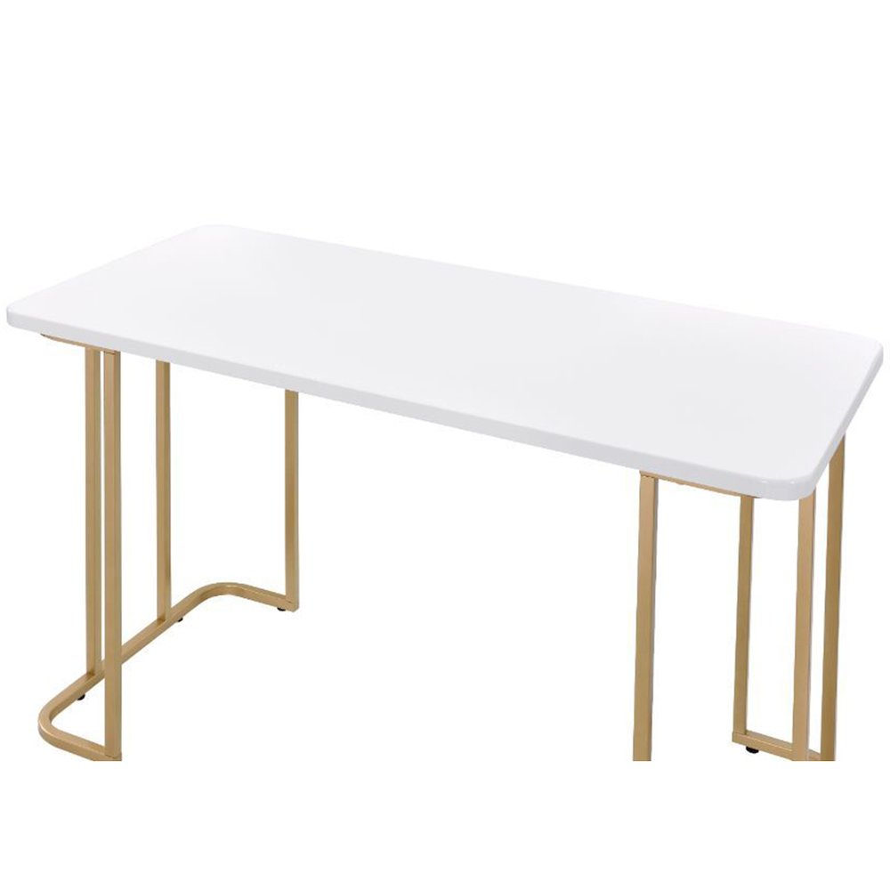 Writing Desk with Gold Base in White. Picture 4