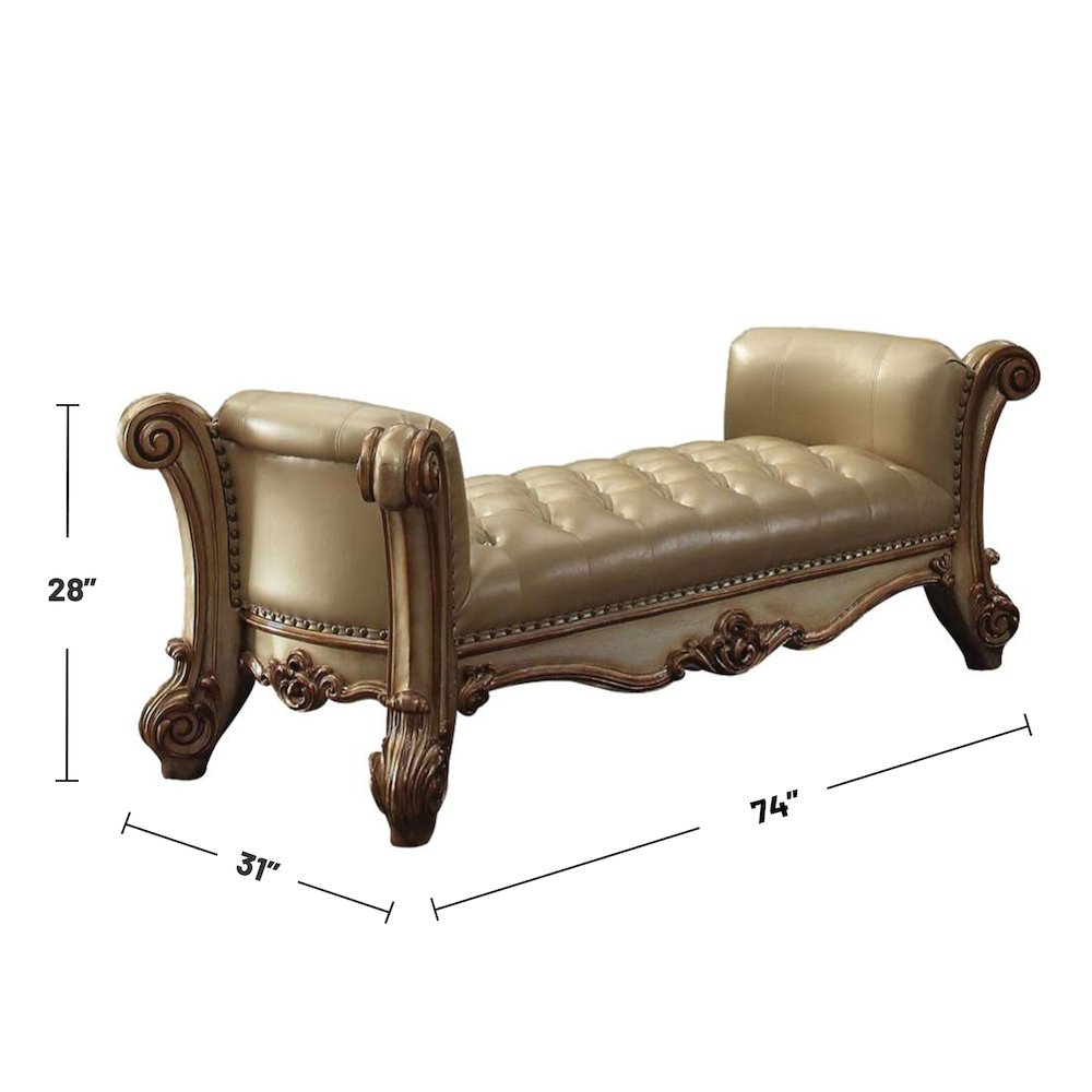 Upholstered Bedroom Bench with Button Tufted Seat in Bone and Gold Patina. Picture 3