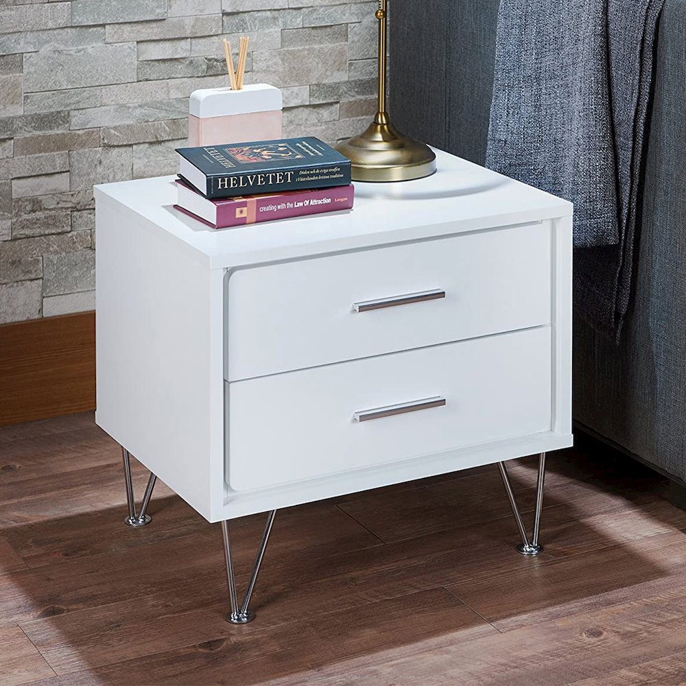 Nightstand with 2 Drawers in White. Picture 2