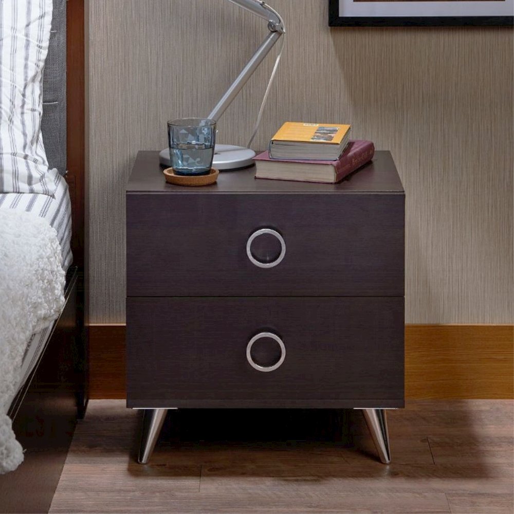 Nightstand with 2 Drawers, Espresso. Picture 2
