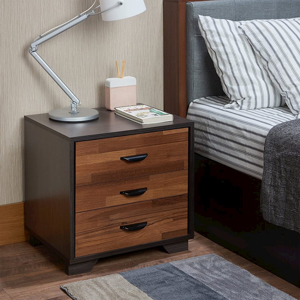 Nightstand with 3 Drawers in Walnut. Picture 2