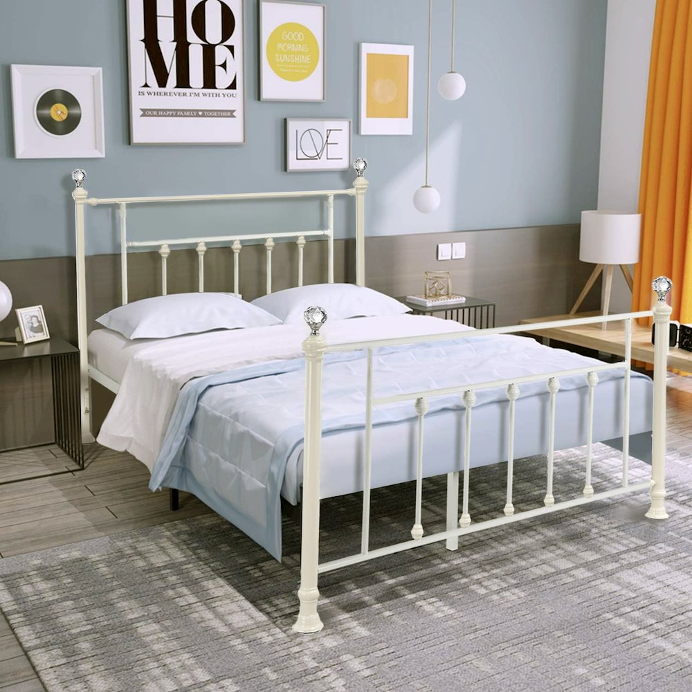 Metal and Acrylic Full Size Bed in White. Picture 2