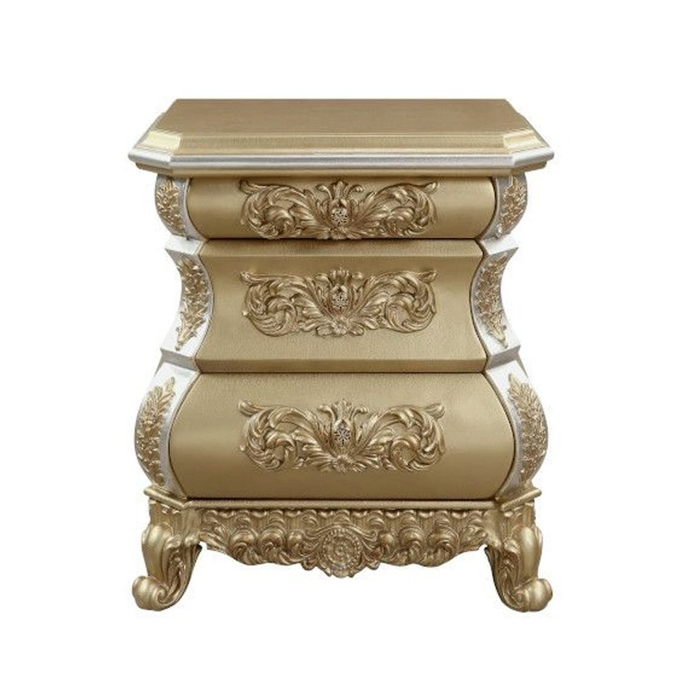 Royal-style 3-drawer Nightstand in Gold. Picture 1