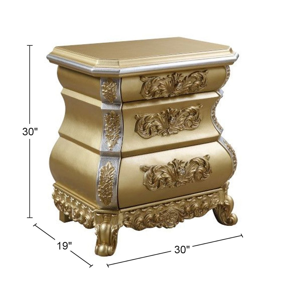 Royal-style 3-drawer Nightstand in Gold. Picture 2