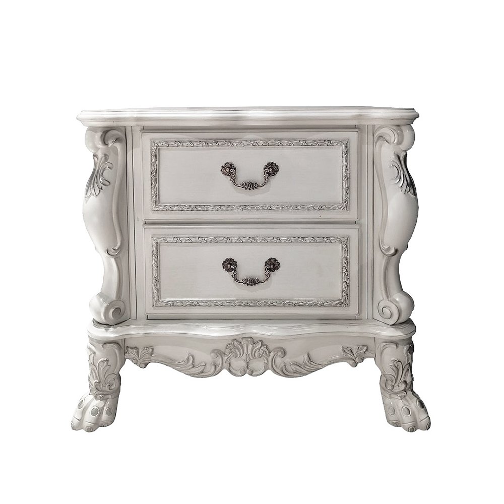 2 Drawers Nightstand with Metal Handles in Bone White. Picture 1