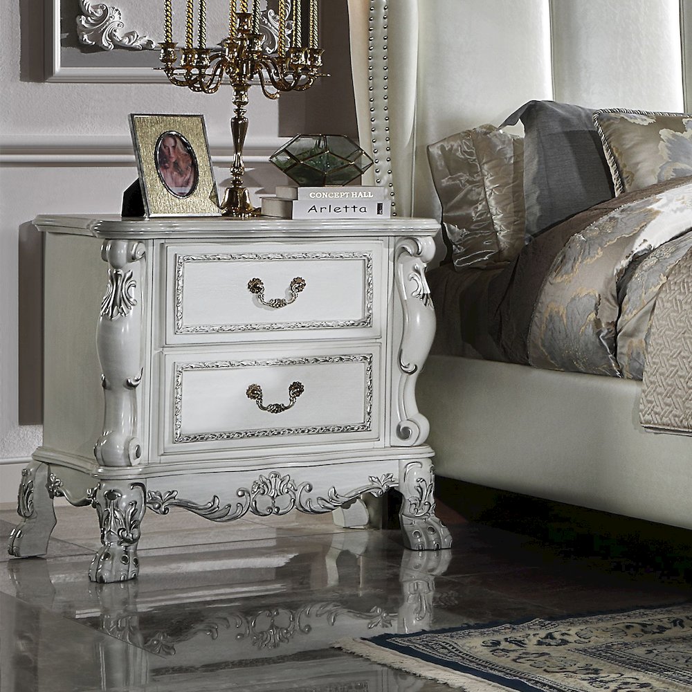 2 Drawers Nightstand with Metal Handles in Bone White. Picture 2