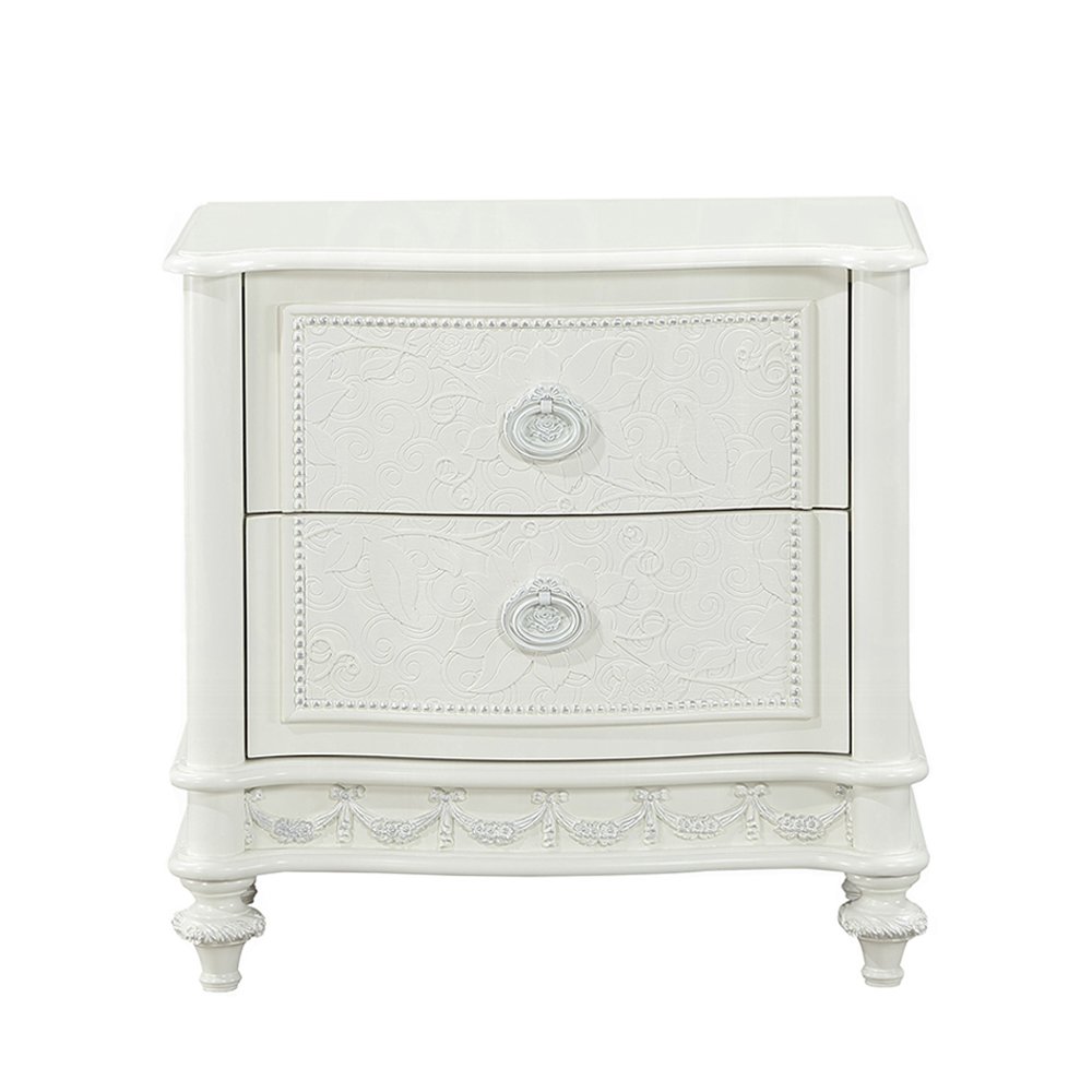 2 Drawers Wooden Nightstand with Metal Handles in Ivory Finish. Picture 1