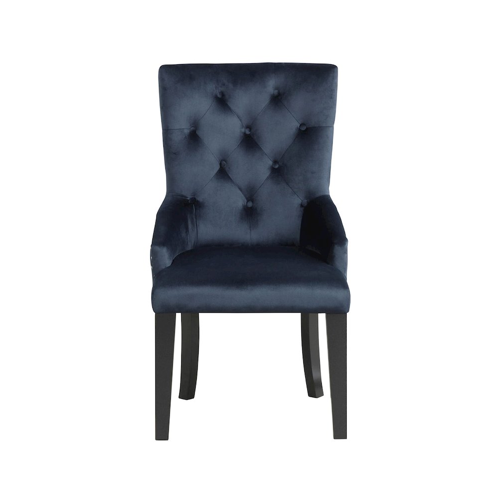 Button Tufted Velvet Dining Chair in Blue and Black Finish. Picture 1