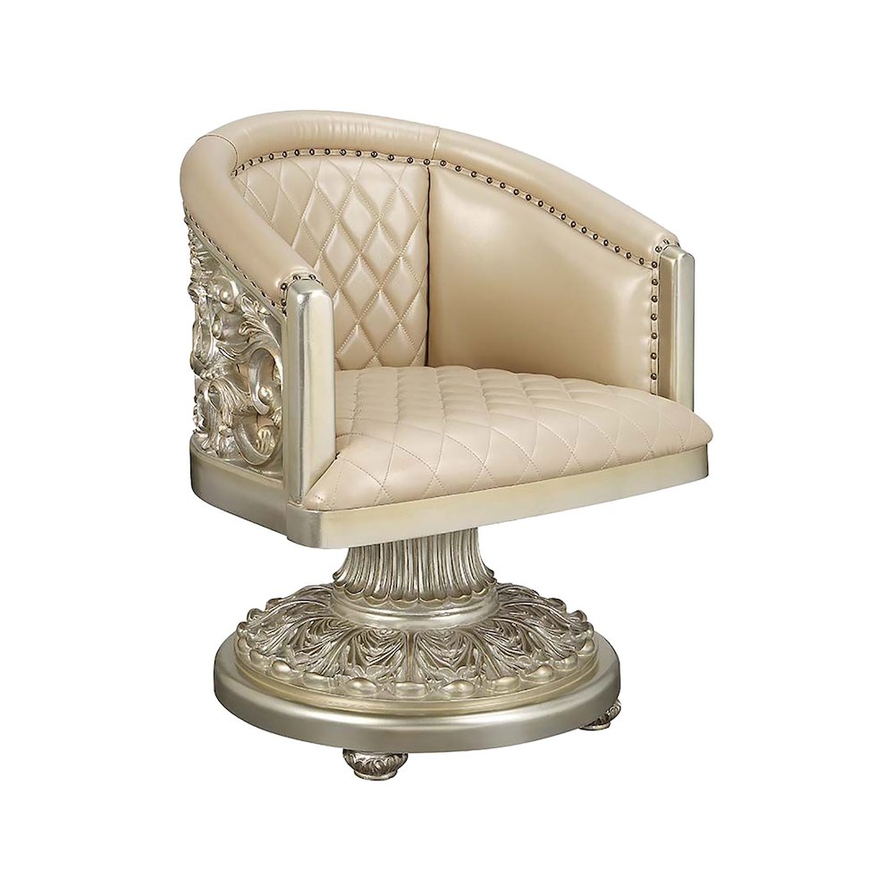 Faux Leather Upholstered Dining Arm Chair in Antique Gold Finish. Picture 1