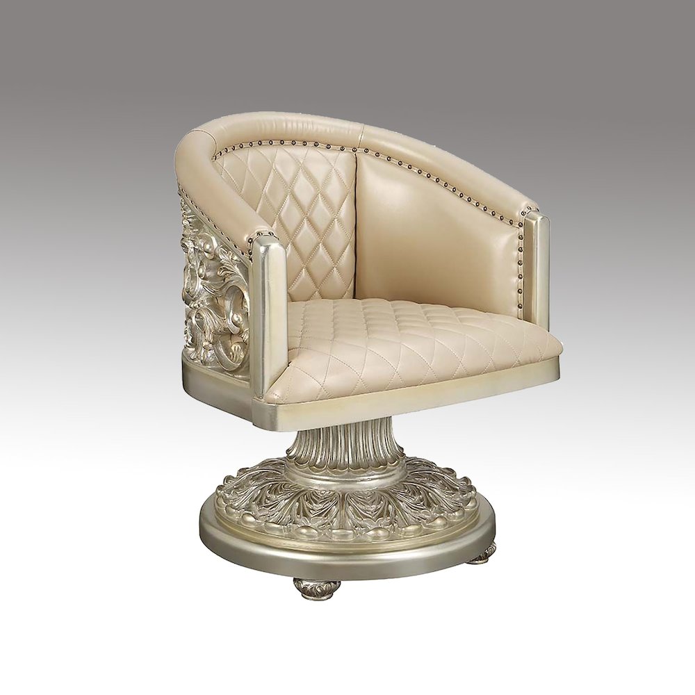 Faux Leather Upholstered Dining Arm Chair in Antique Gold Finish. Picture 2