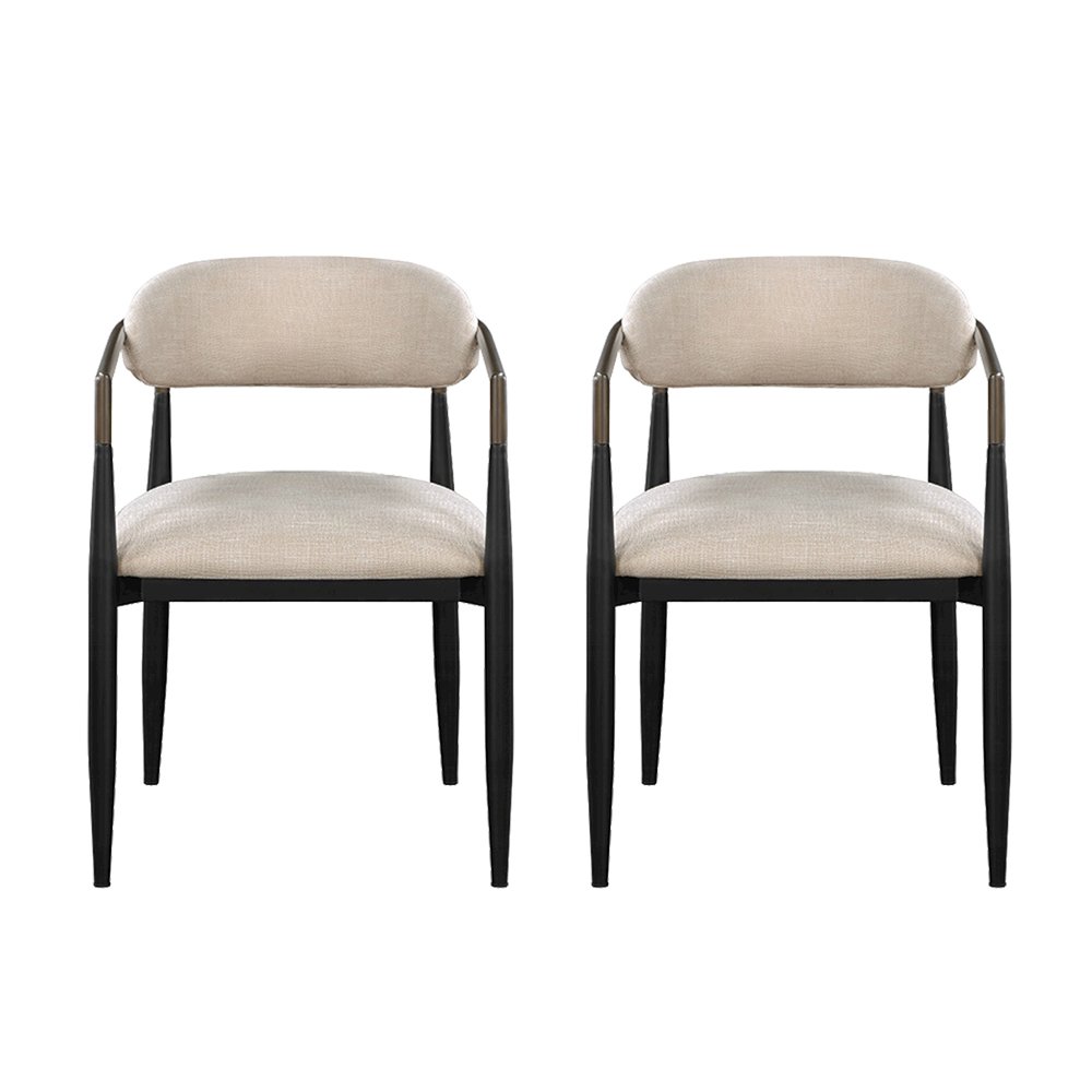 Set of 2 Upholstered Dining Side Chairs in Beige and Black. Picture 1