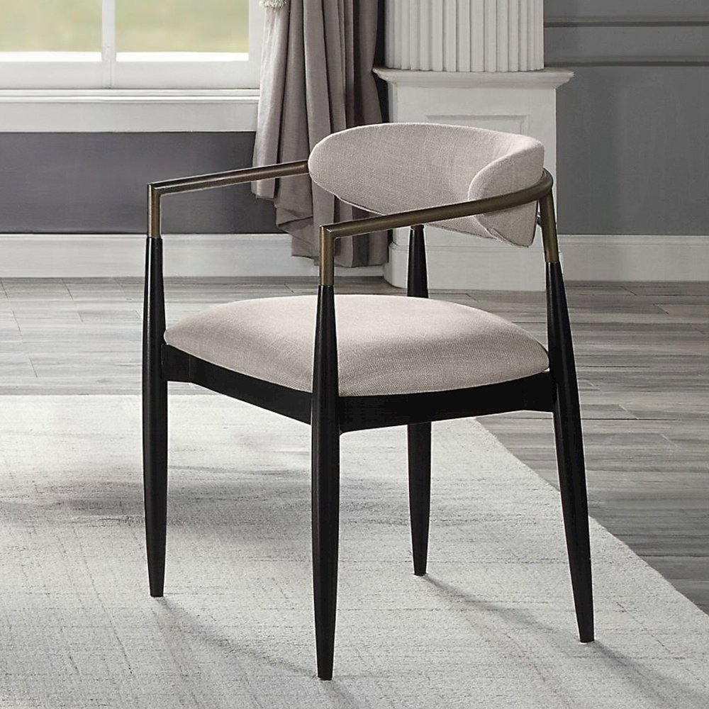 Set of 2 Upholstered Dining Side Chairs in Beige and Black. Picture 2