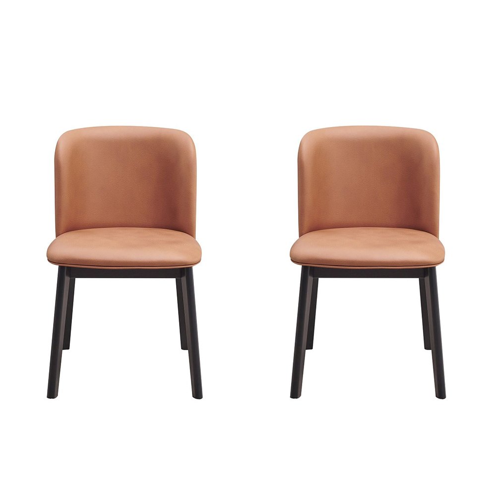 Set of 2 Upholstered Side Chairs in Camel and Black. Picture 1