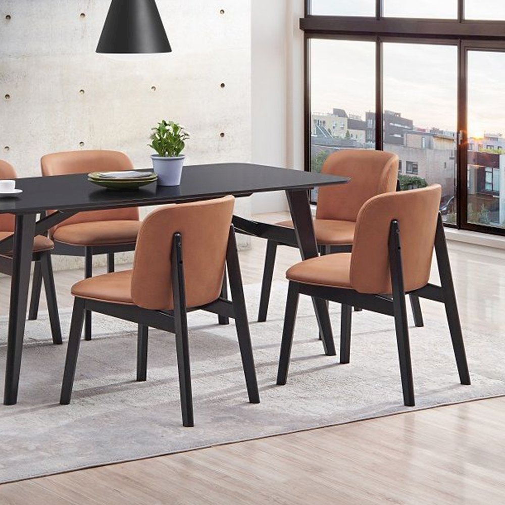 Set of 2 Upholstered Side Chairs in Camel and Black. Picture 2