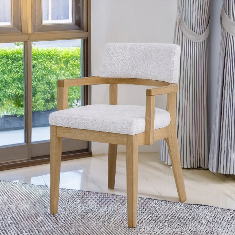 Set of 2 Upholstered Dining Arm Chair with Tapered Legs in Oak. Picture 2
