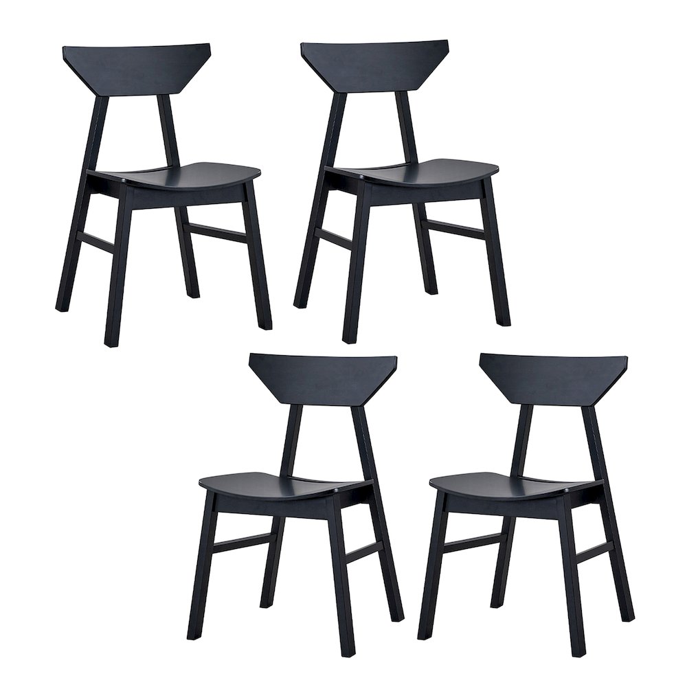 Set of 4 Wooden Dining Chairs with Curved Seat and Back in Black Finish. Picture 1