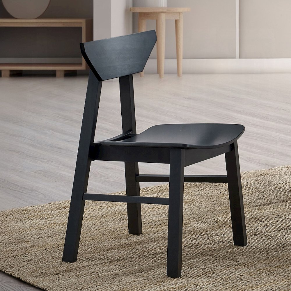 Set of 4 Wooden Dining Chairs with Curved Seat and Back in Black Finish. Picture 2