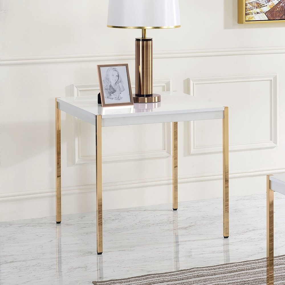 End Table in White and Gold Metal. Picture 2