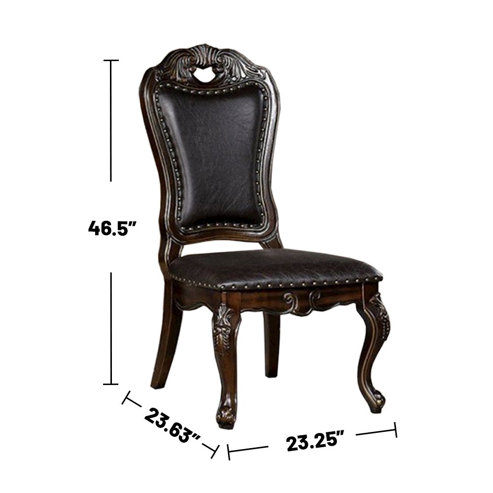 Set of 2 Leatherette Side Chairs with Nailhead Trim in Walnut and Dark Brown. Picture 3