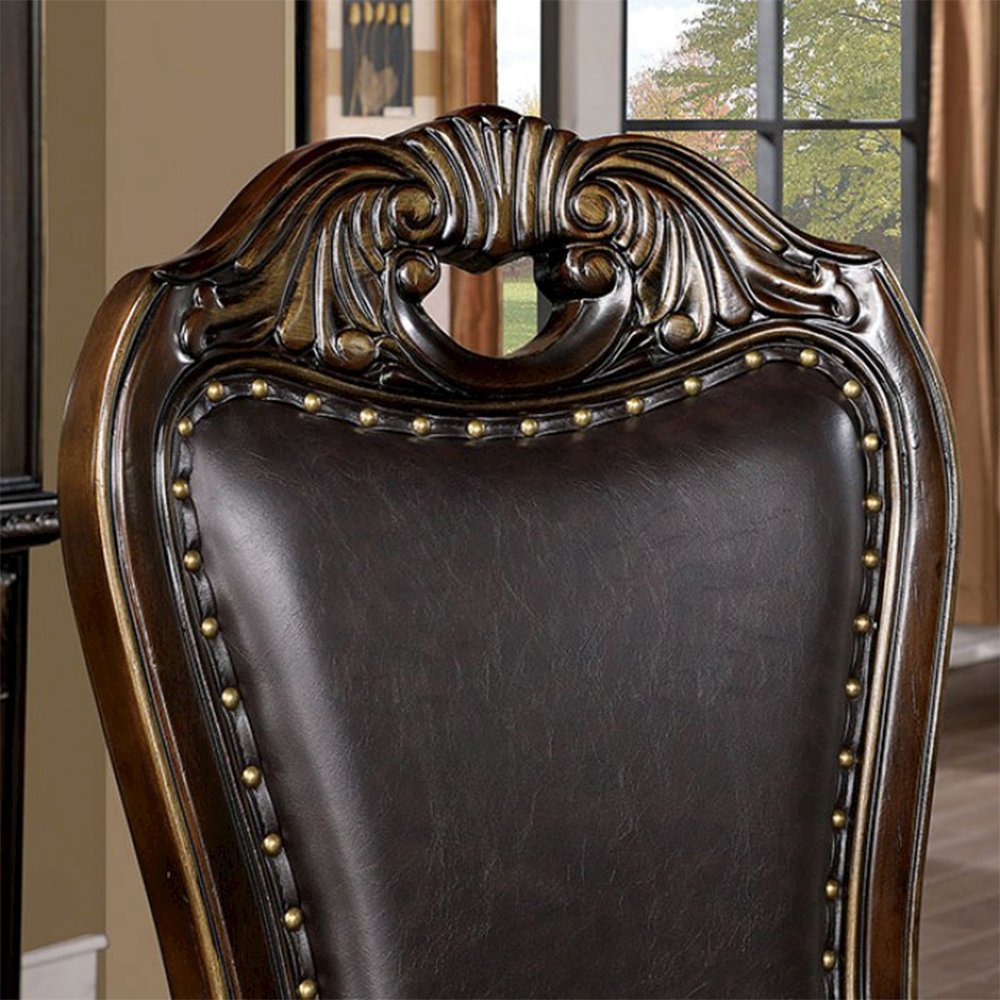 Set of 2 Leatherette Side Chairs with Nailhead Trim in Walnut and Dark Brown. Picture 4