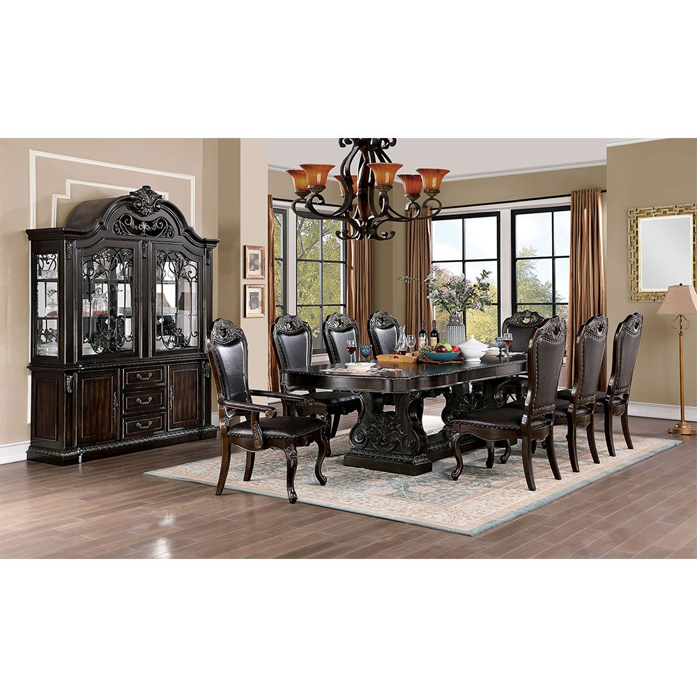 Set of 2 Leatherette Side Chairs with Nailhead Trim in Walnut and Dark Brown. Picture 5