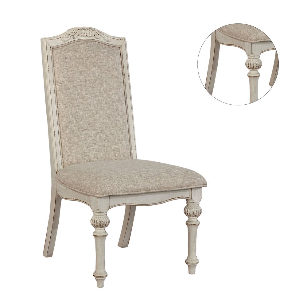 Set of 2 Padded Side Chairs in Antique White and Ivory. Picture 5