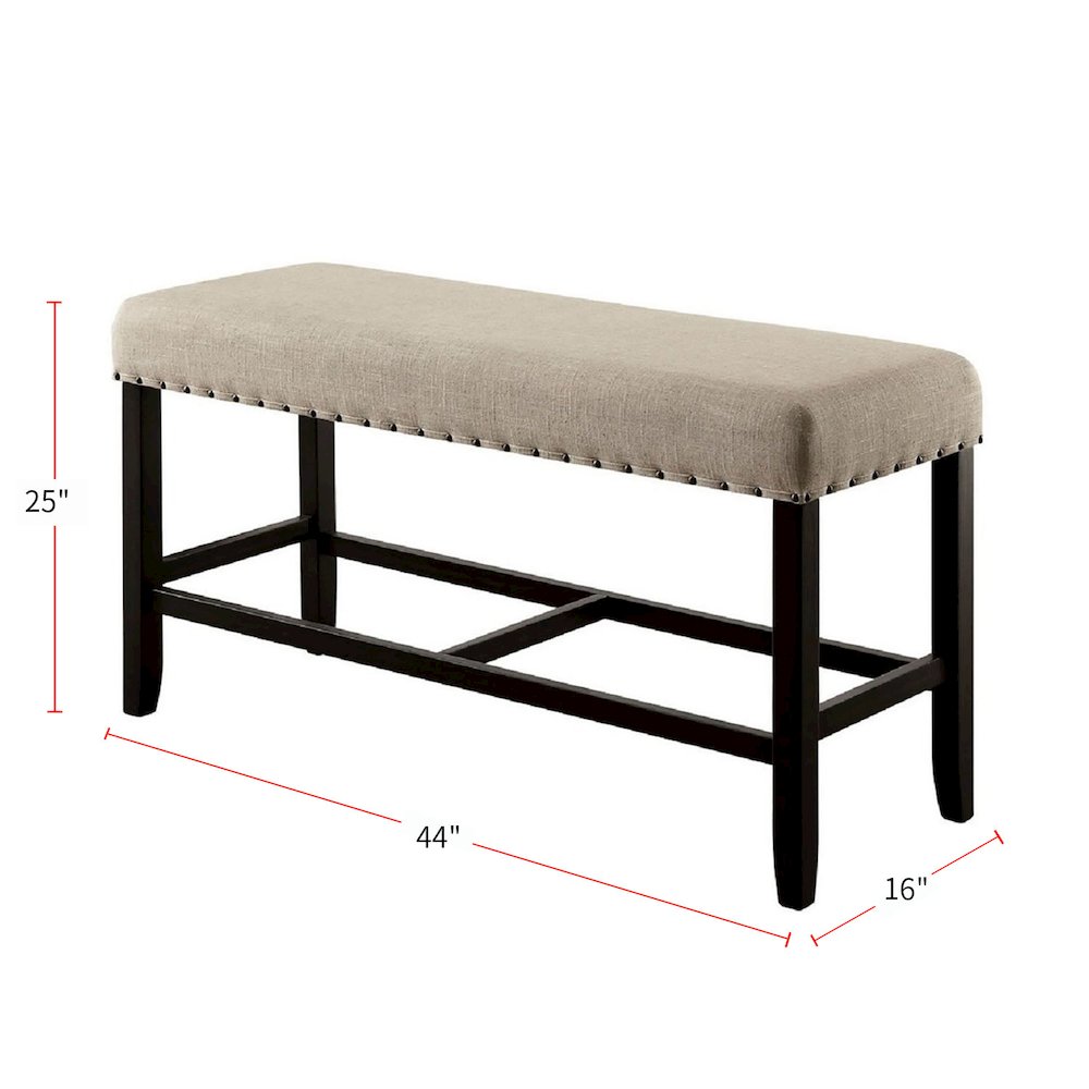 Counter Height Seating Bench in Antique Black and Beige. Picture 4