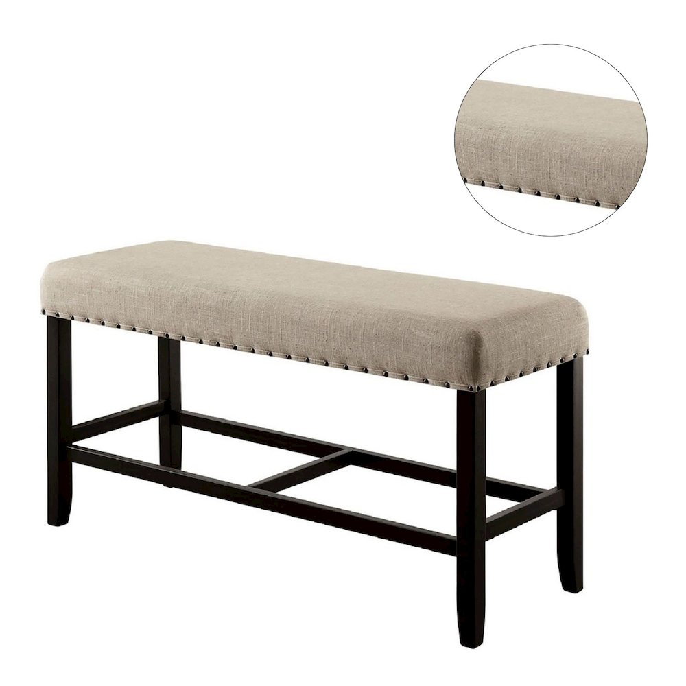 Counter Height Seating Bench in Antique Black and Beige. Picture 3