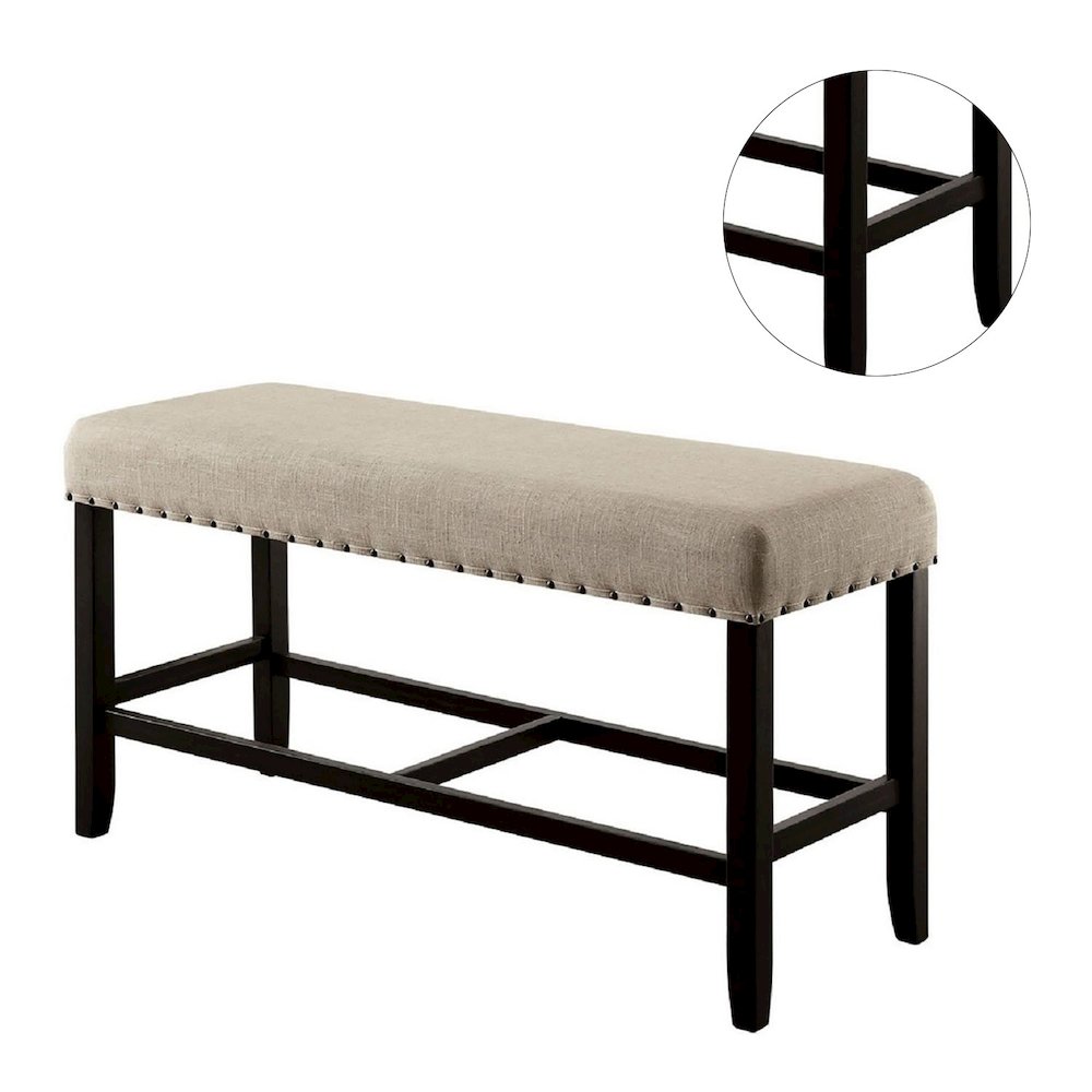 Counter Height Seating Bench in Antique Black and Beige. Picture 5