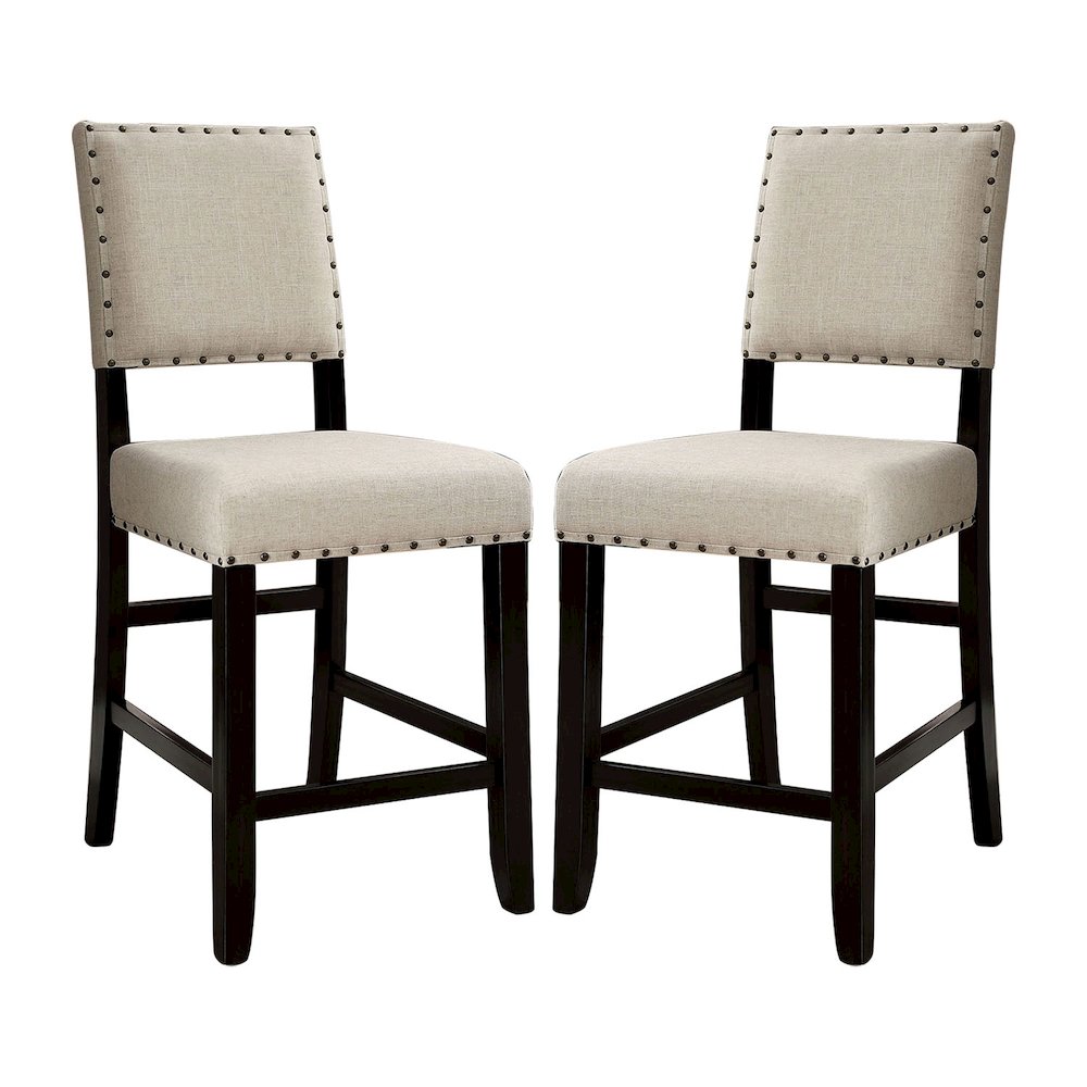 Simple Relax Set Of 2 Beige Fabric Upholstered Counter Height Chairs. Picture 1