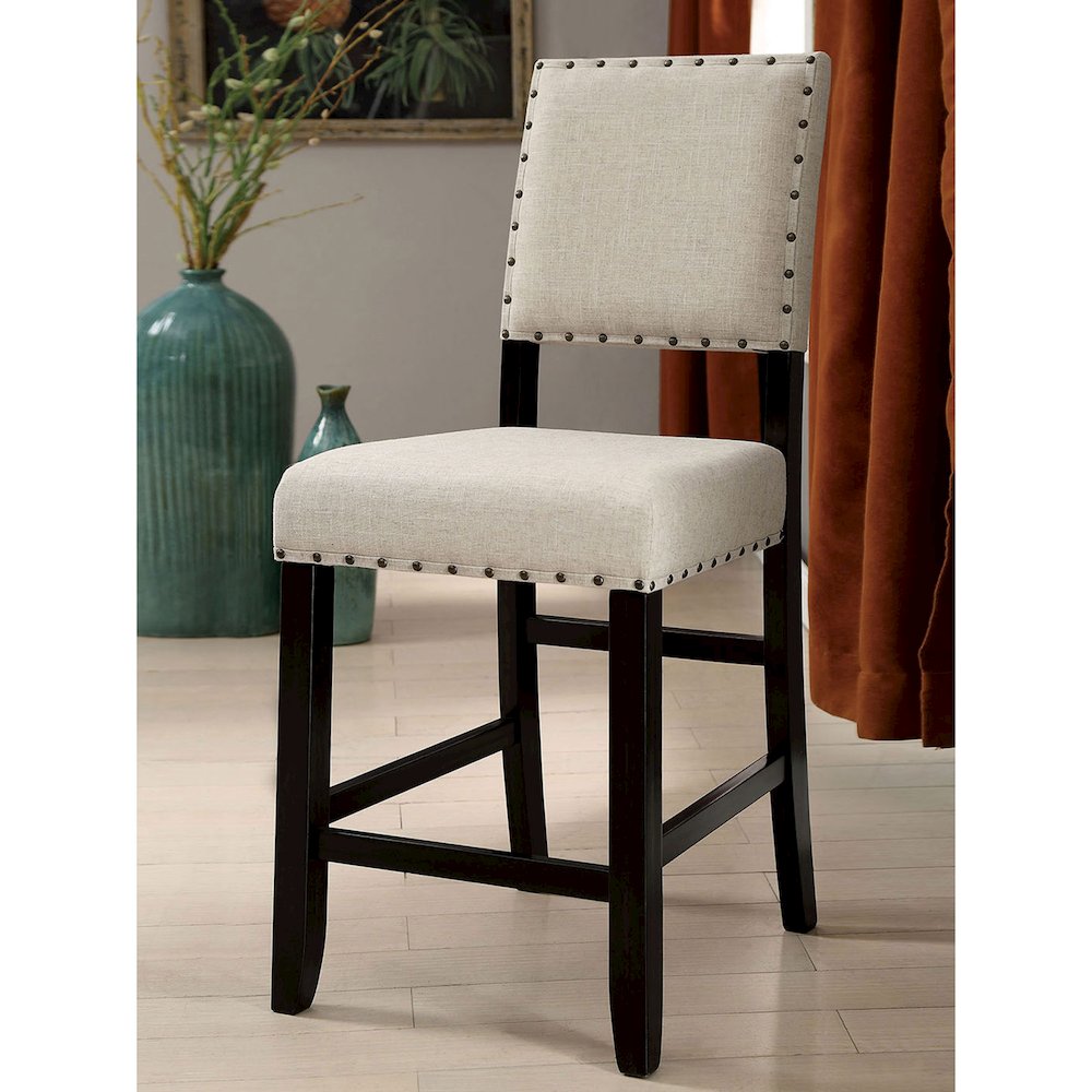 Simple Relax Set Of 2 Beige Fabric Upholstered Counter Height Chairs. Picture 2