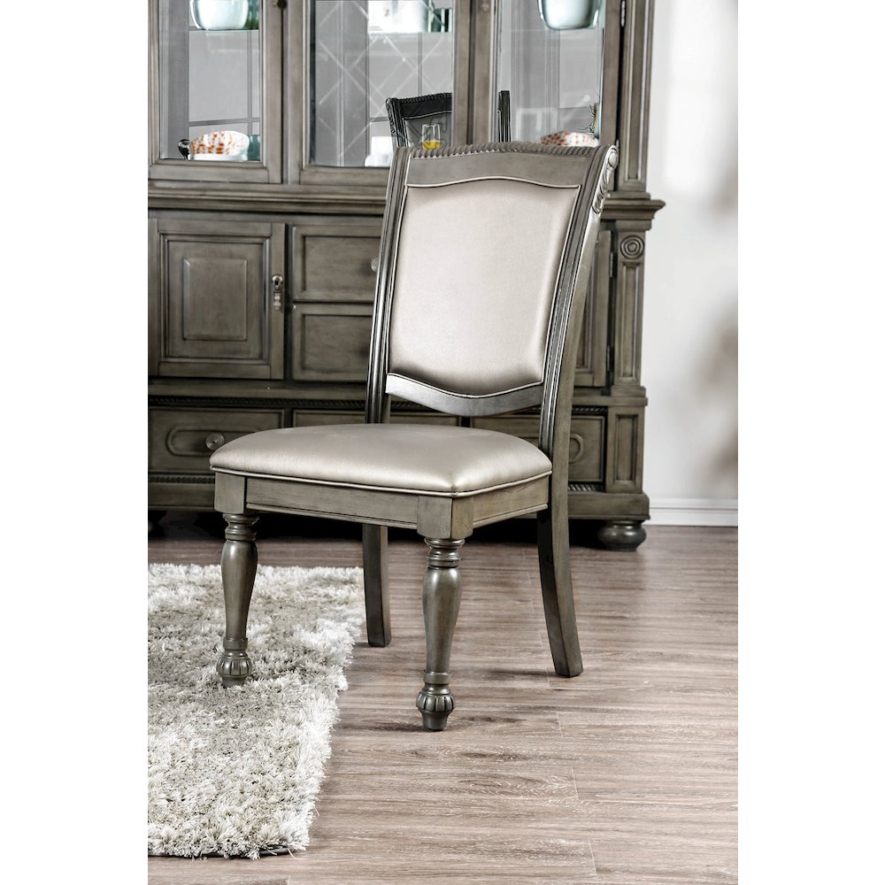 Set of 2 Leatherette Side Chairs in Gray and Silver. Picture 2