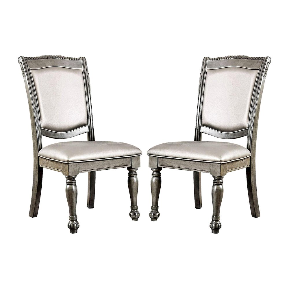 Set of 2 Leatherette Side Chairs in Gray and Silver. Picture 1