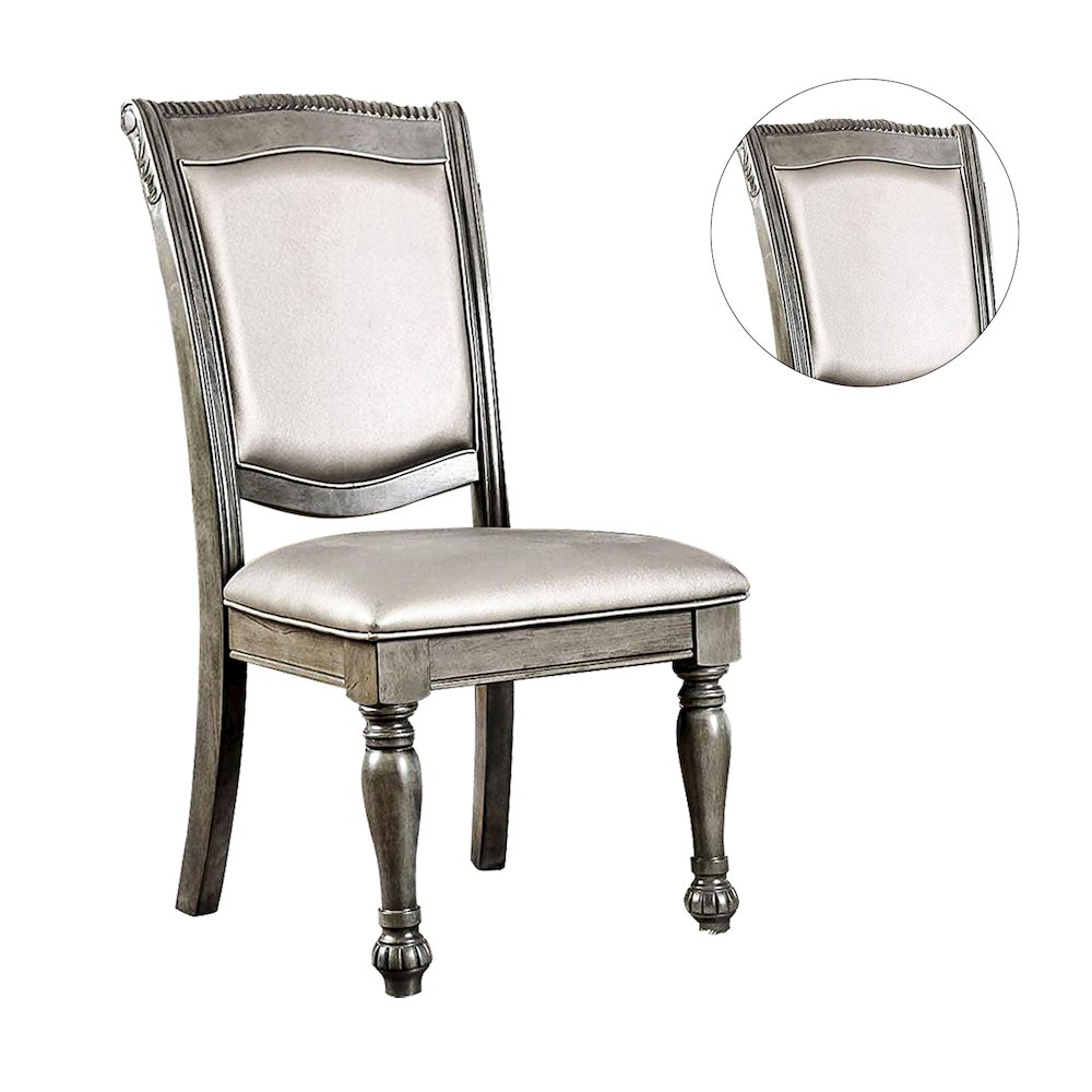 Set of 2 Leatherette Side Chairs in Gray and Silver. Picture 3