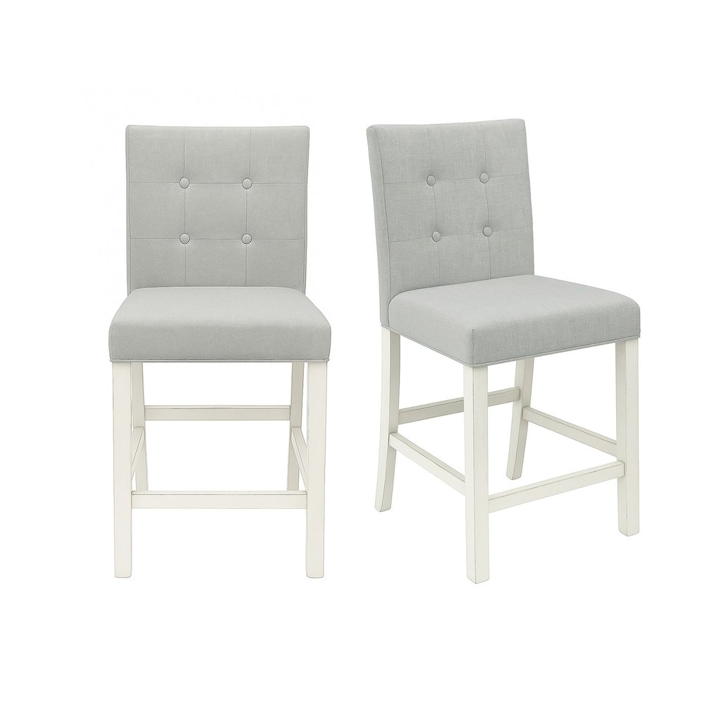 Set of 2 Fabric Counter Height Chair in Antique White and Light Gray. Picture 1
