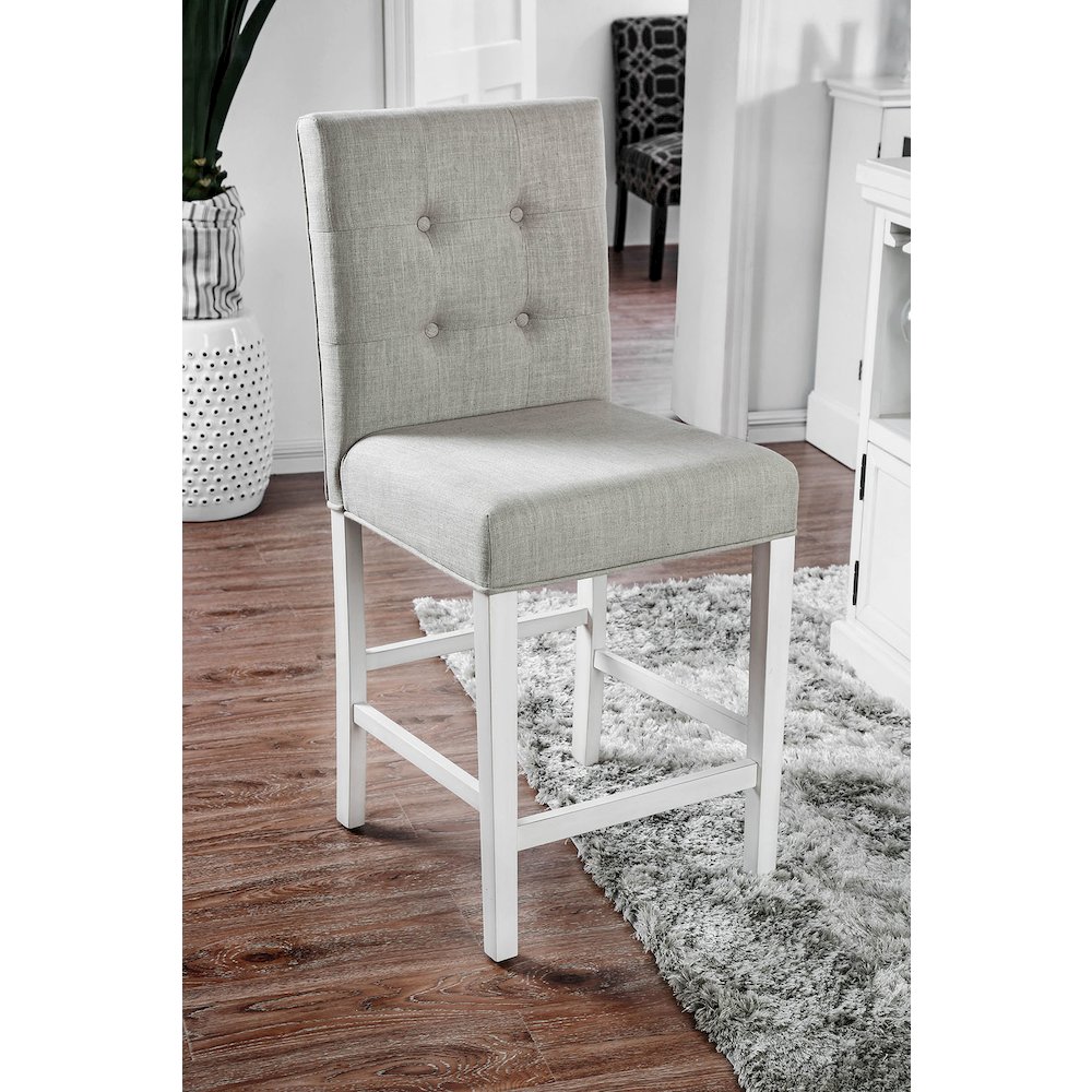 Set of 2 Fabric Counter Height Chair in Antique White and Light Gray. Picture 2