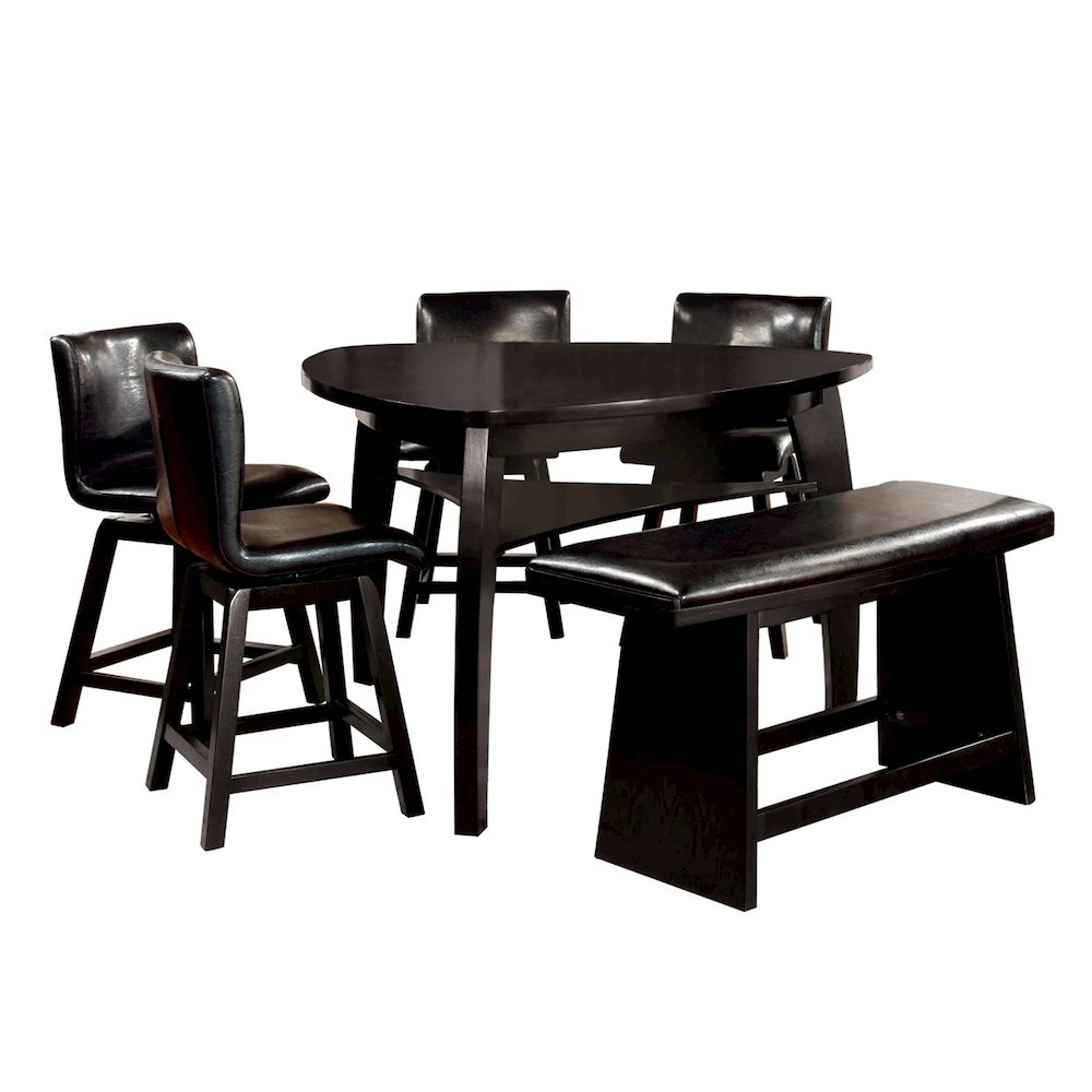 6 Piece Counter Height Table Set with Bench in Black Finish. Picture 1