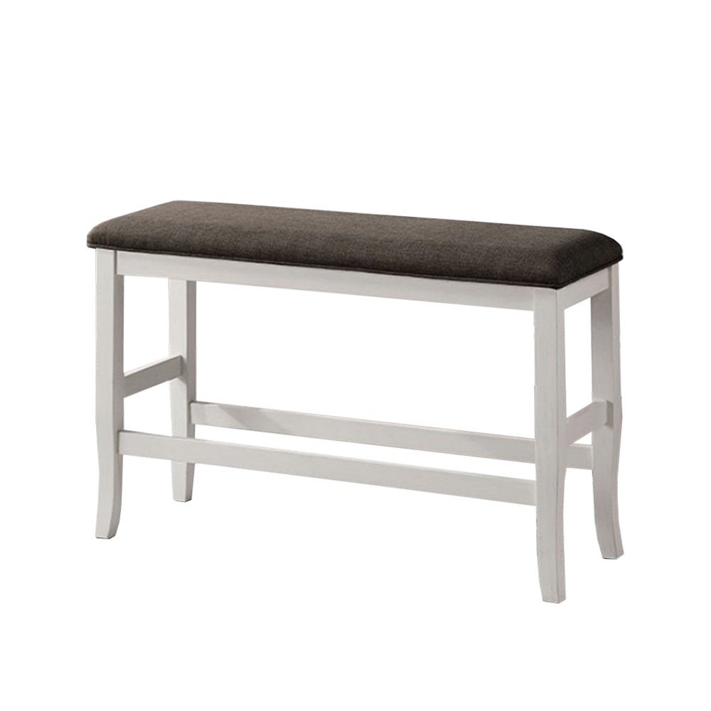 Upholstered Counter Height Bench in Off-White and Dark Gray. Picture 1