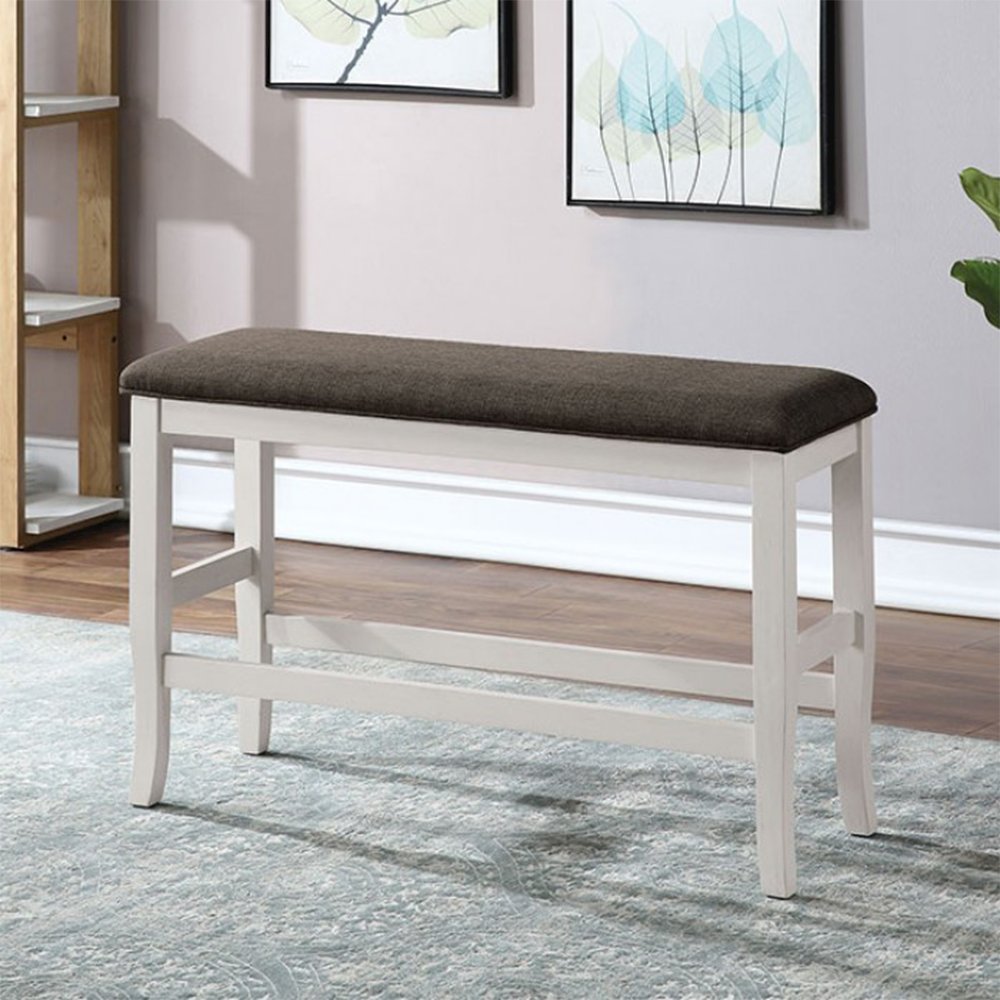 Upholstered Counter Height Bench in Off-White and Dark Gray. Picture 2