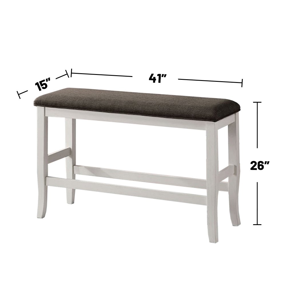 Upholstered Counter Height Bench in Off-White and Dark Gray. Picture 3