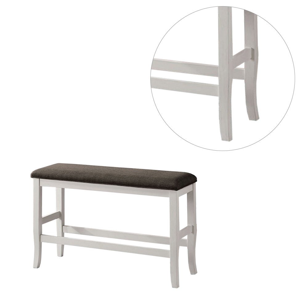 Upholstered Counter Height Bench in Off-White and Dark Gray. Picture 4