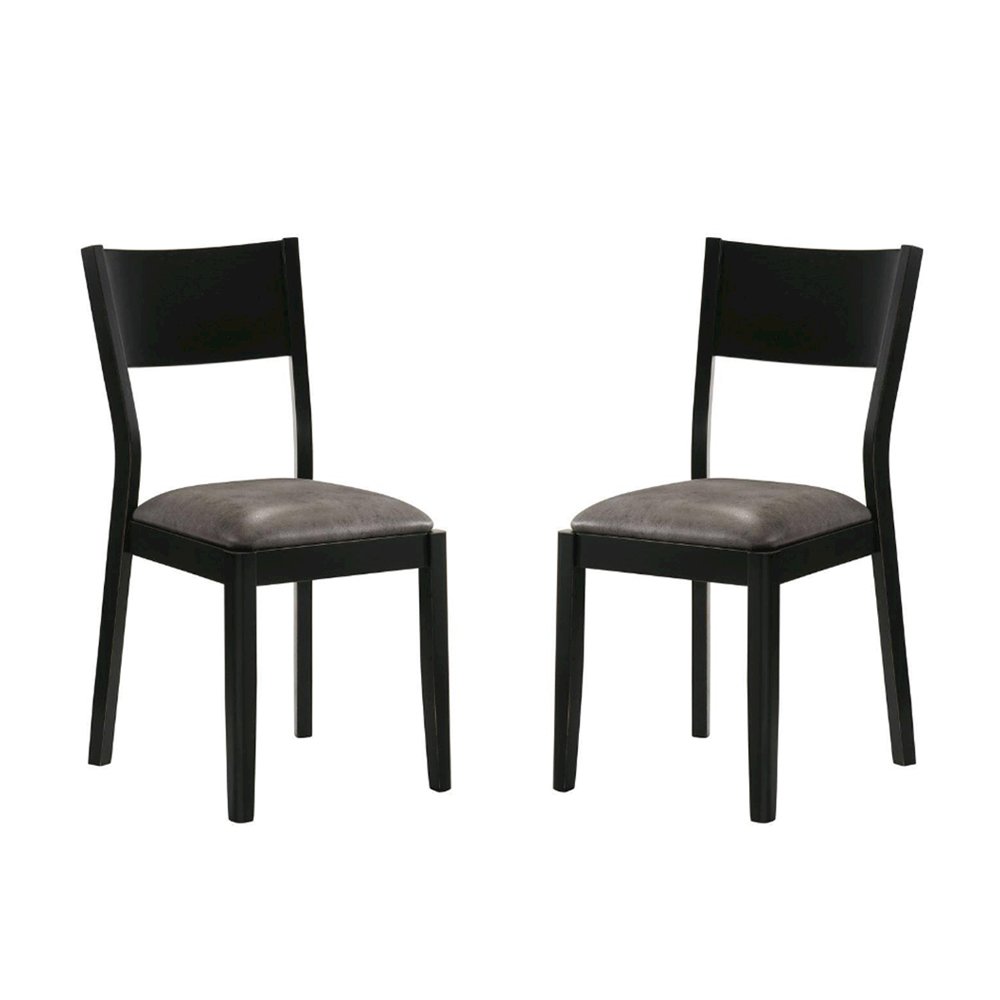 Set of 2 Leatherette Dining Chairs in Black and Gray Finish. Picture 1