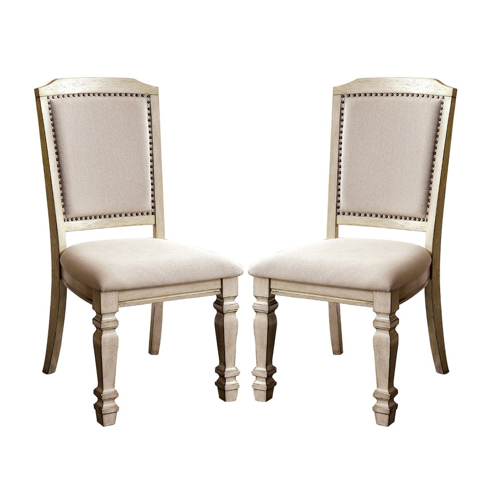 Set of 2 Dining Side Chair in Antique White and Ivory Finish. Picture 1