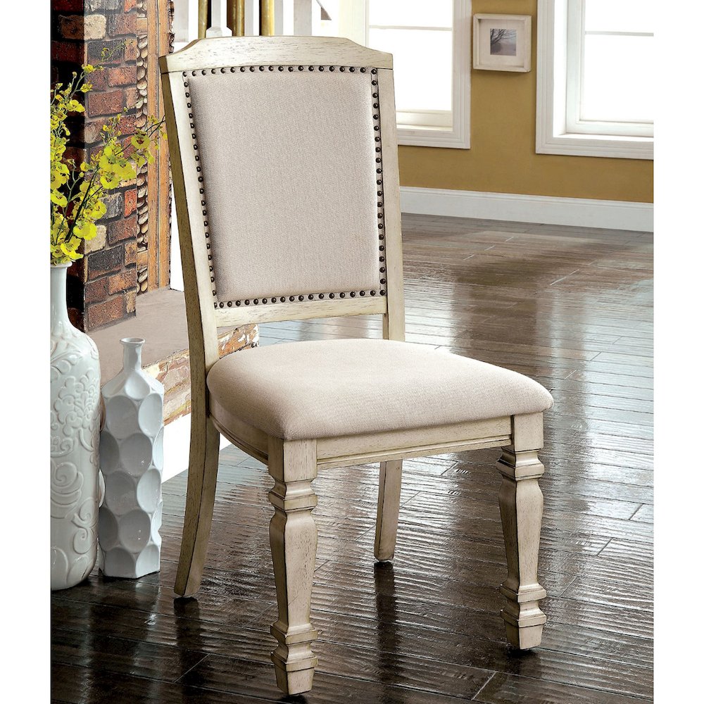 Set of 2 Dining Side Chair in Antique White and Ivory Finish. Picture 2