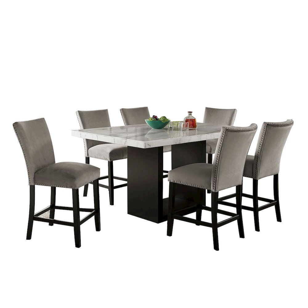 7 Piece Dining Table Set with Six Counter Height Chairs in White And Black. Picture 1