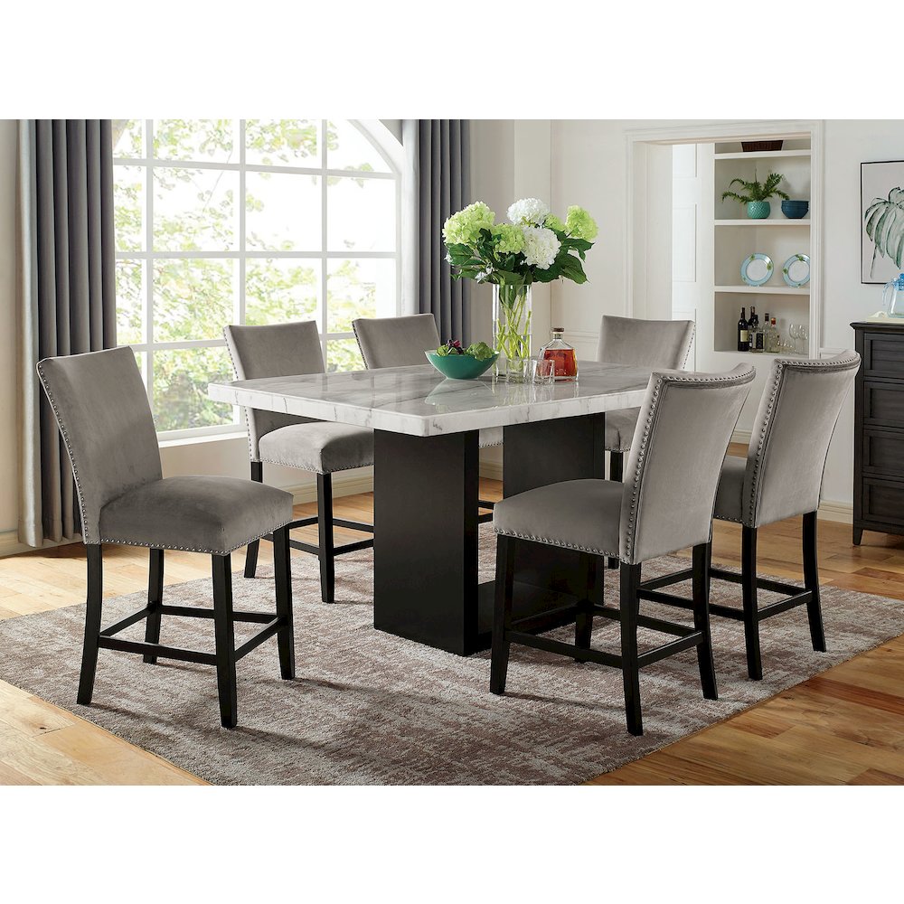 7 Piece Dining Table Set with Six Counter Height Chairs in White And Black. Picture 2