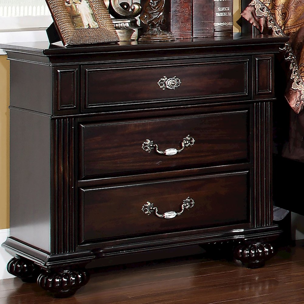 3 Drawers Wooden Nightstand, Dark Walnut. Picture 2