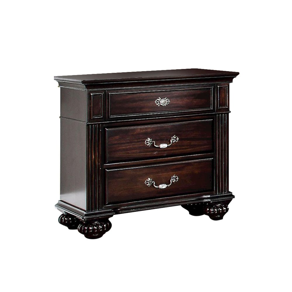 3 Drawers Wooden Nightstand, Dark Walnut. Picture 1
