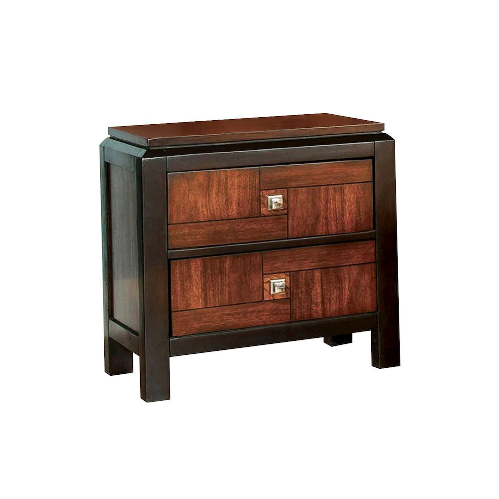 2 Drawers Nightstand With Two-Tone Design, Acacia and Walnut. Picture 1